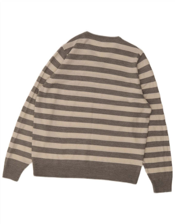 Marks & Spencer Mens Autograph V-Neck Jumper Sweater Medium Grey Striped