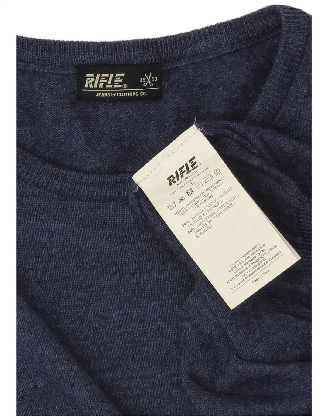 Rifle Herre Crew Neck Jumper Sweater Stor Blå Akryl