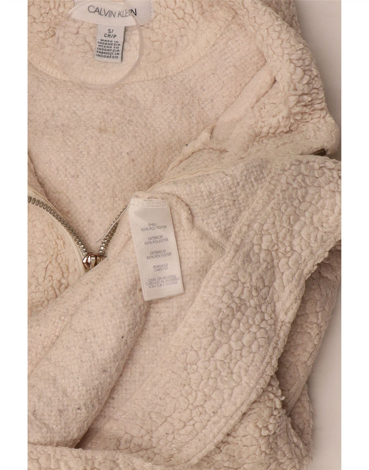 CALVIN KLEIN Womens Fleece Jacket UK 10 Small Beige Polyester