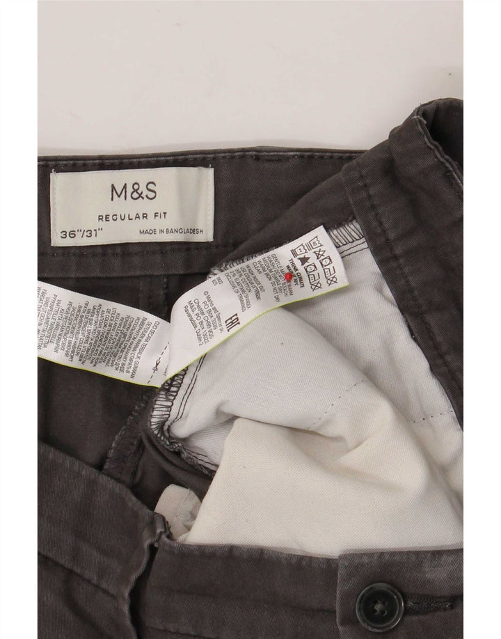 Marks & Spencer Mens Straight Regular Fit Chino Trousers W36 L31 Grey