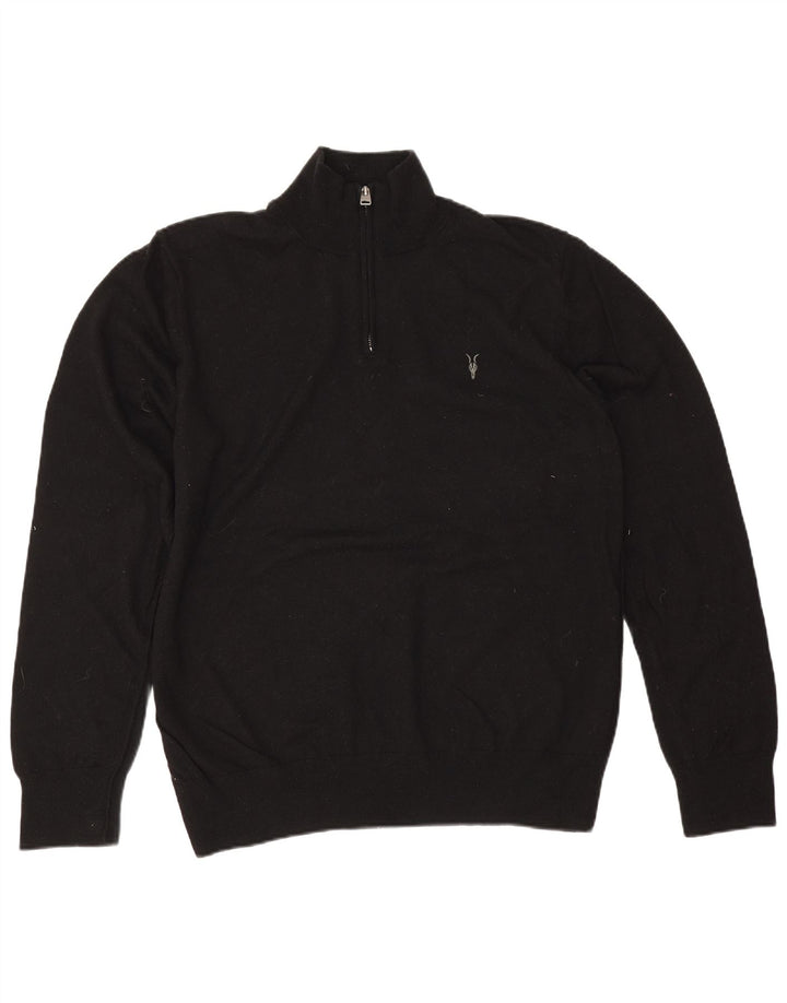 All Saints Herren-Pullover mit Reißverschluss, 2XL, schwarze Wolle