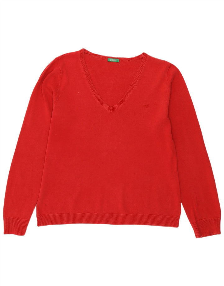 Benetton Pull col V pour femme UK 12 Rouge moyen