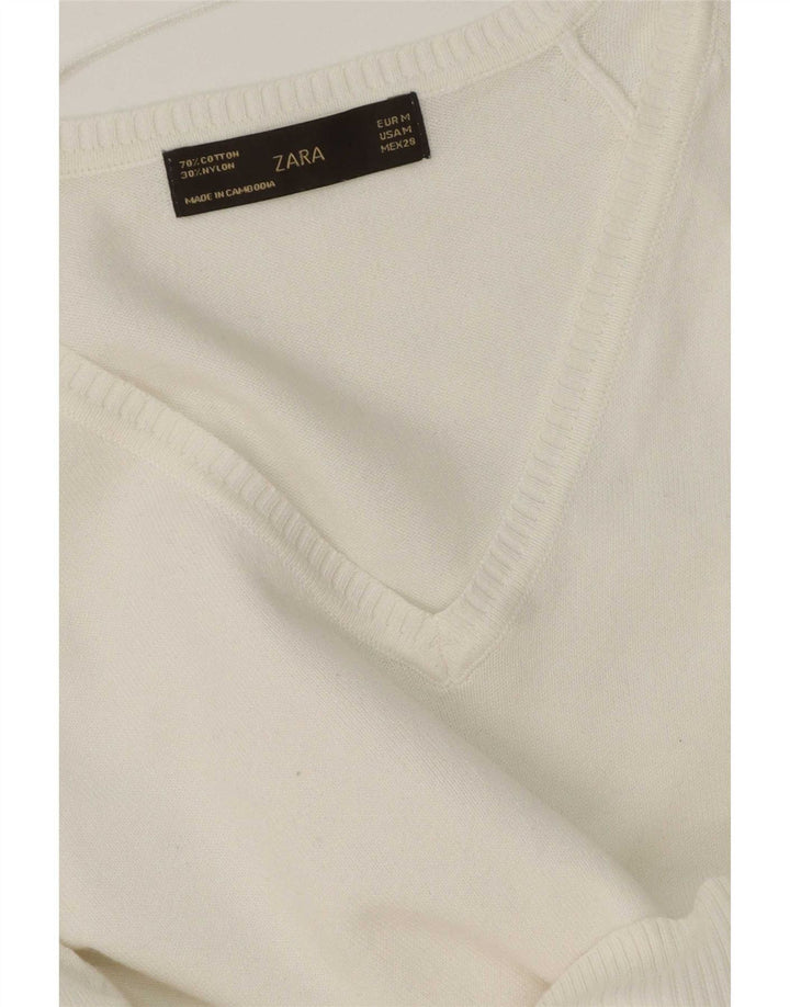 Maglione Zara da donna con scollo a V UK 12 cotone bianco medio