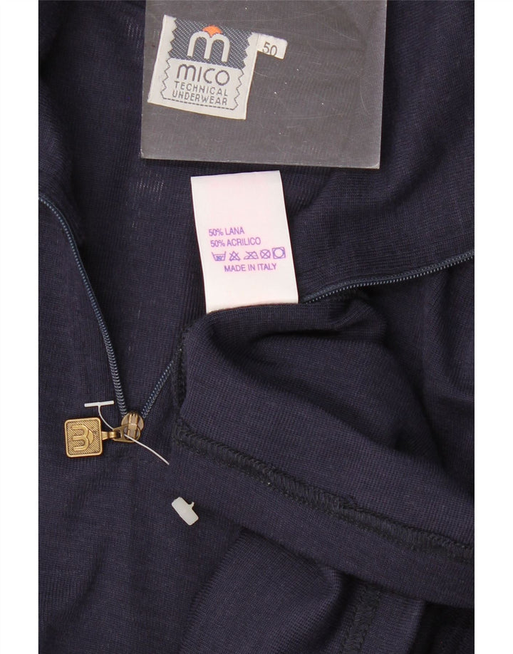 Maglione vintage da uomo con zip e collo IT 50 medio in lana blu navy