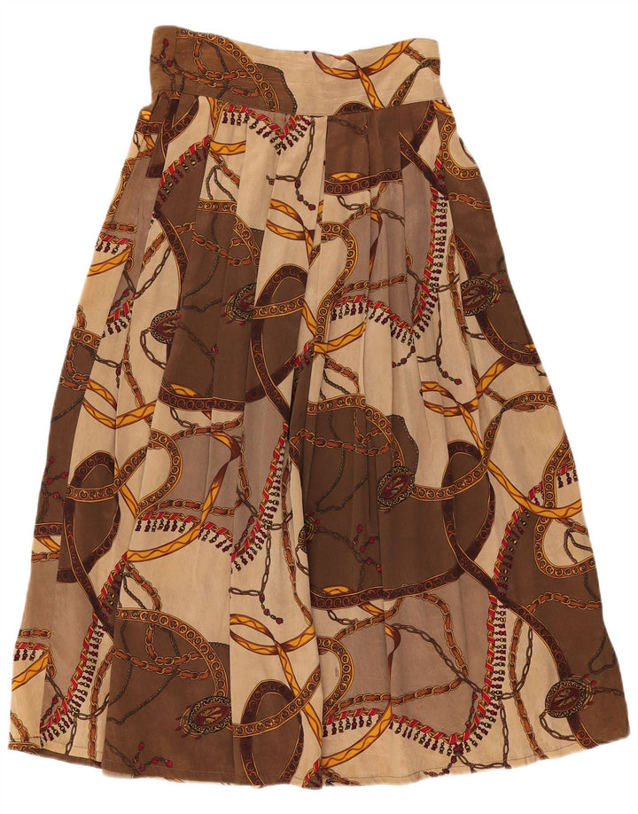 Vintage Womens Flared Skirt IT 44 Medium W28 Brown Geometric Viscose