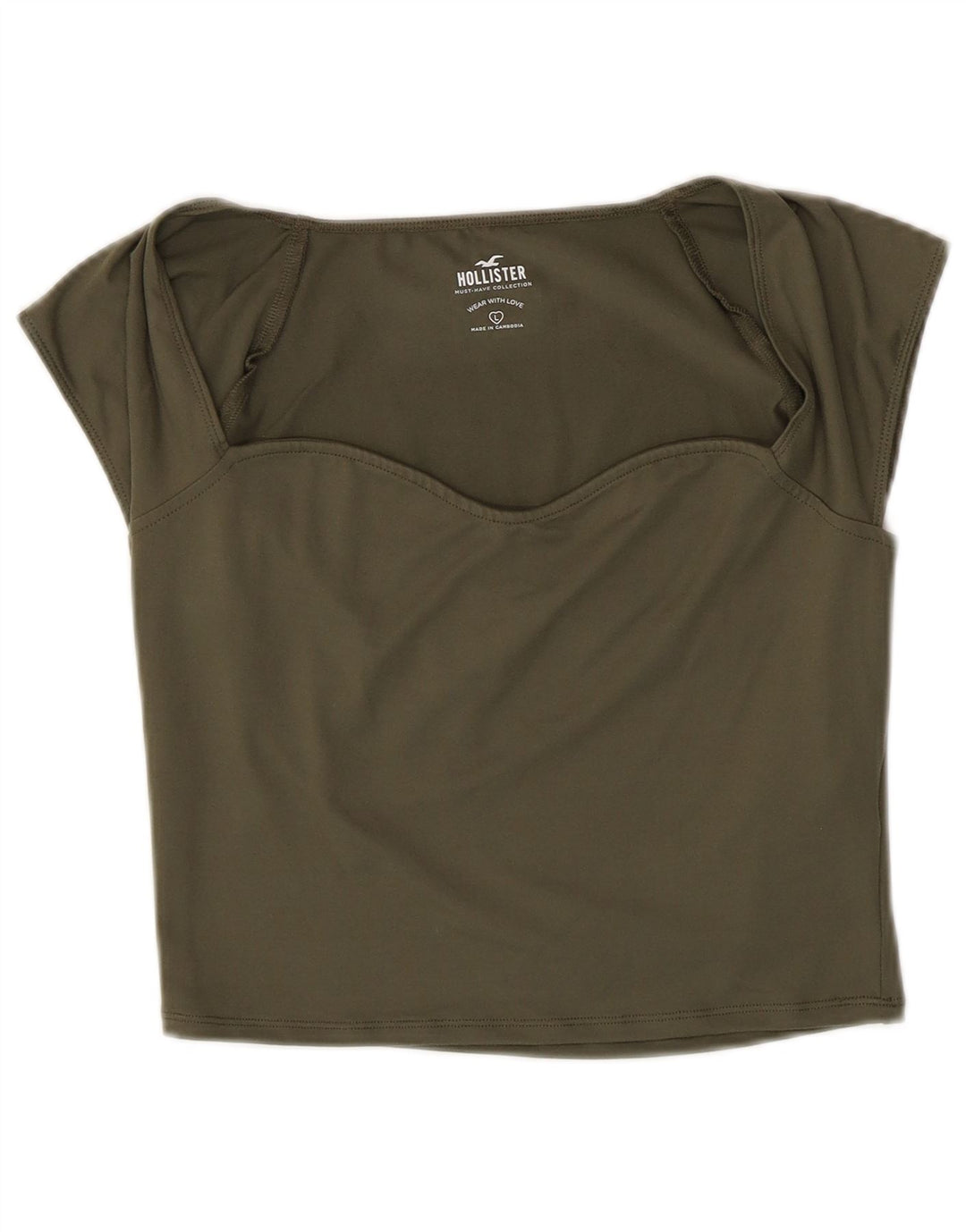 HOLLISTER Womens Crop Blouse Top UK 14 Large Khaki Polyester