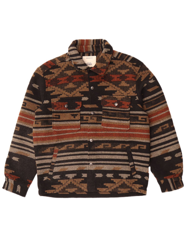 Vintage Mens Bomber Jacket UK 38 Medium Brown Geometric Polyester
