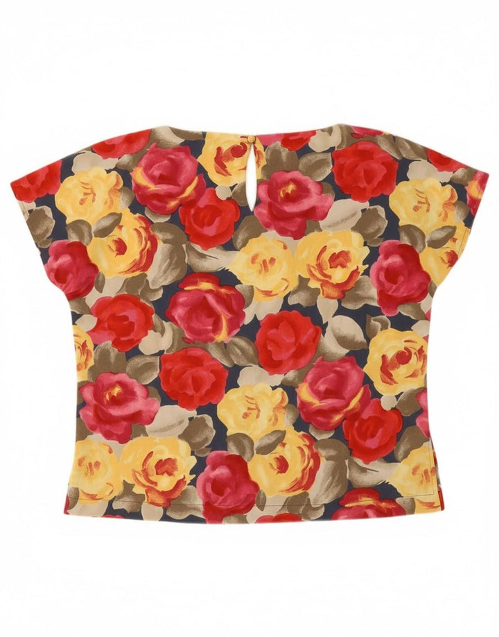 Vintage Damen Bluse Top IT 46 Großes mehrfarbiges Blumenmuster aus Polyester