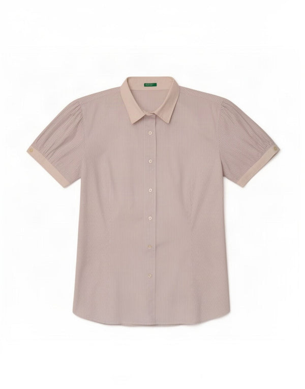 Camicia a maniche corte da donna Benetton UK 16 grande gessato bianco