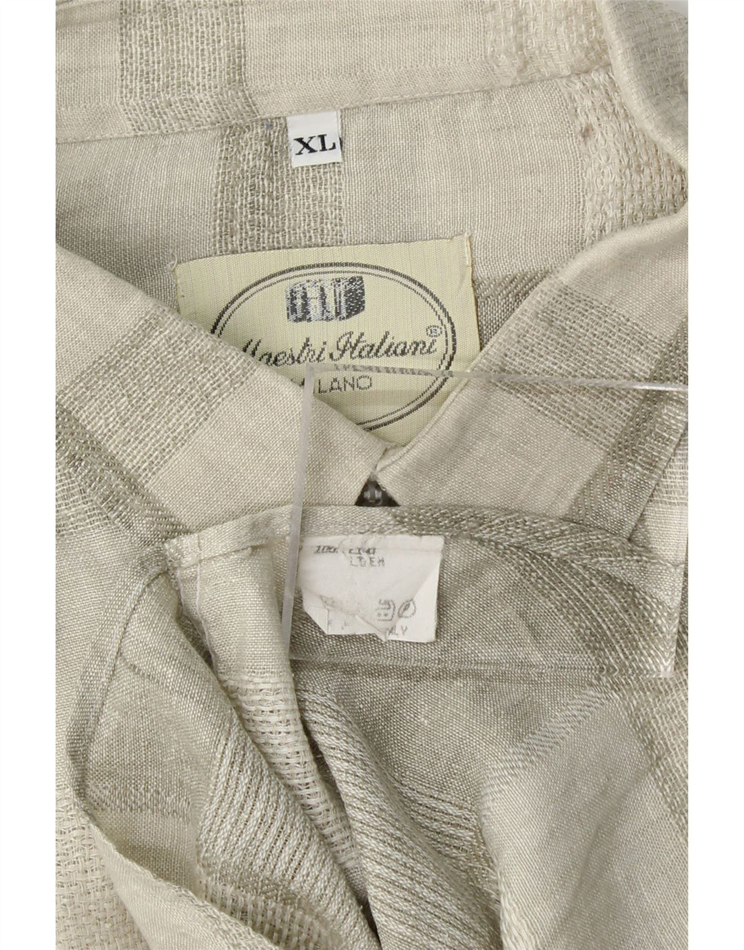 VINTAGE Mens Short Sleeve Shirt XL Beige Check Linen Vintage Vintage and Second-Hand Vintage from Messina Hembry 
