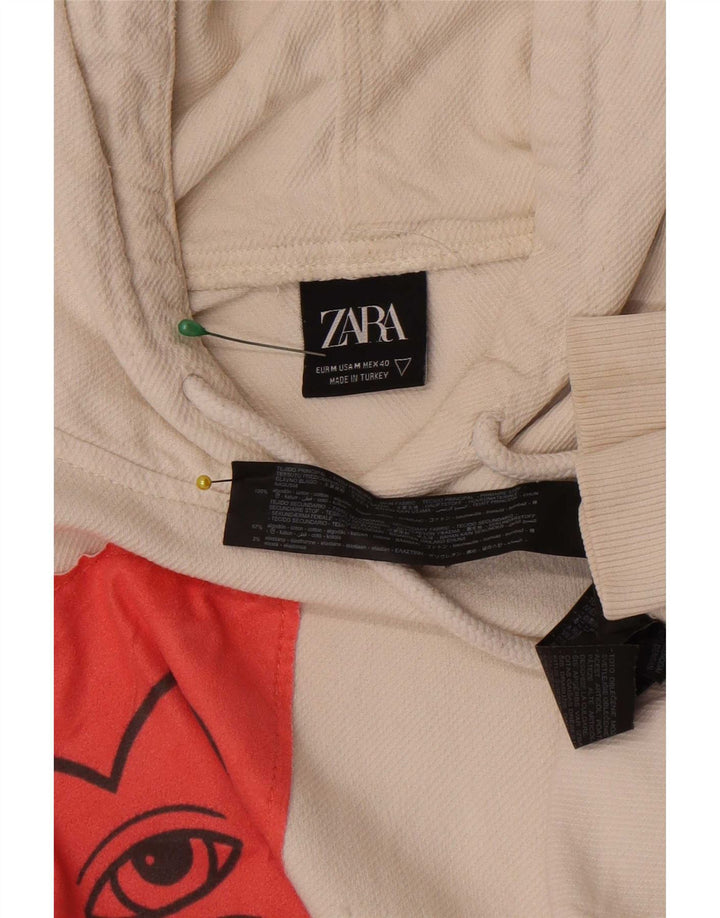 Zara Mens Graphic Loose Fit Hoodie Jumper Medium White