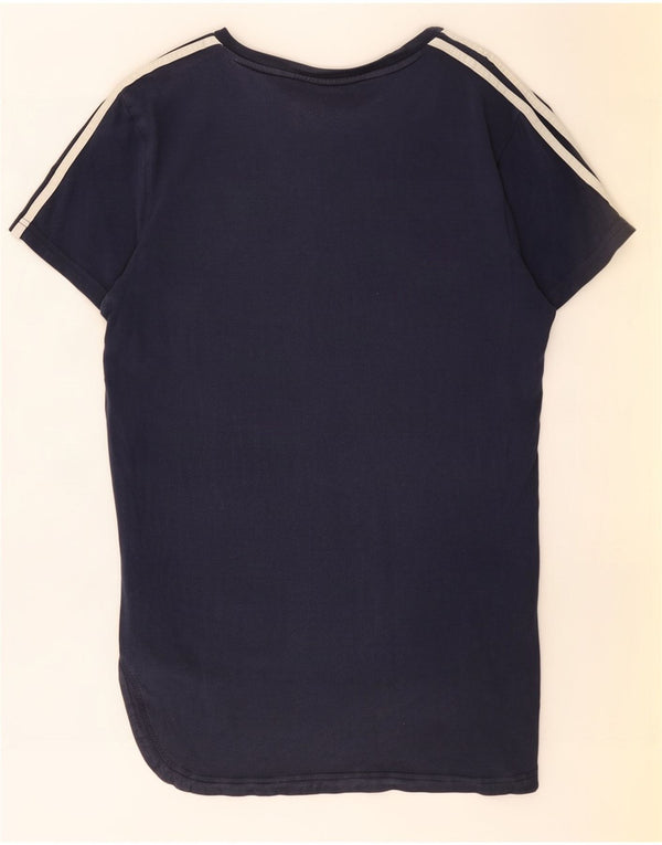 Adidas Womens Graphic T-Shirt Top UK 12 Medium Navy Blue Colourblock Cotton