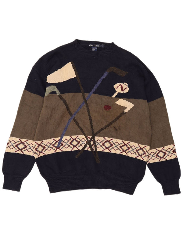 Nautica Mens Golf Crew Neck Jumper Sweater Large Multicoloured Colourblock