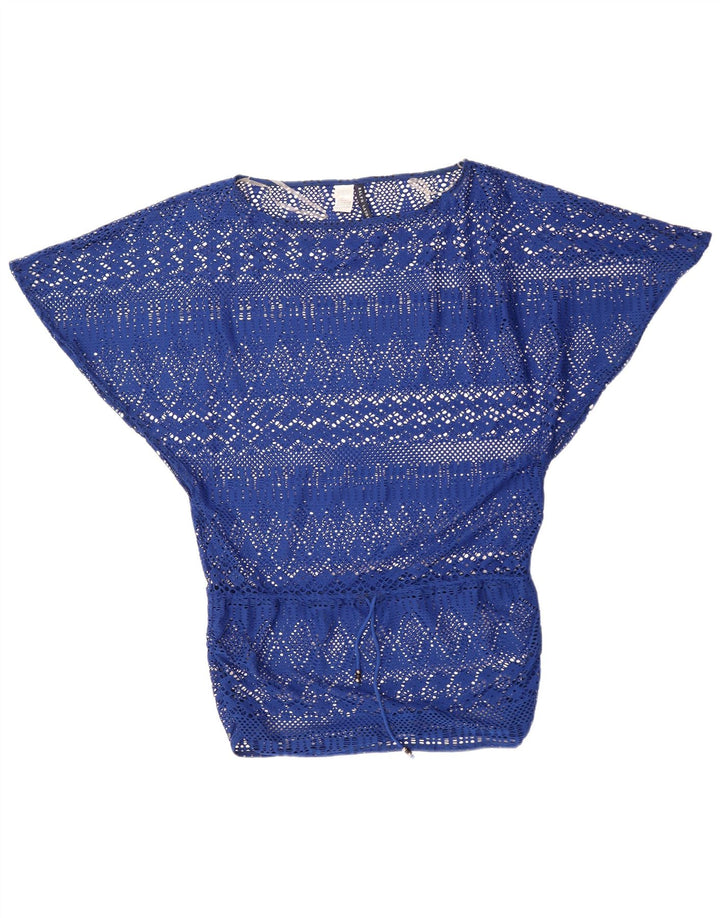 RALPH LAUREN Womens Batwing Crochet Blouse Top UK 14 Medium Blue Polyester