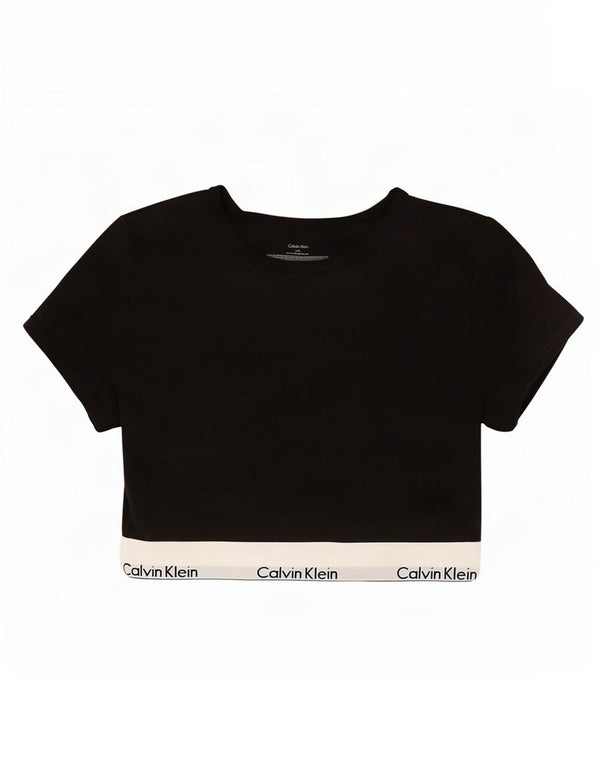 Calvin Klein Womens Crop Graphic T-Shirt Top UK 14 Large Black Colourblock