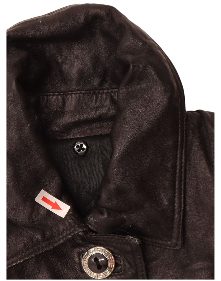 Vintage Womens Loose Fit Leather Coat UK 14 Medium Black Leather