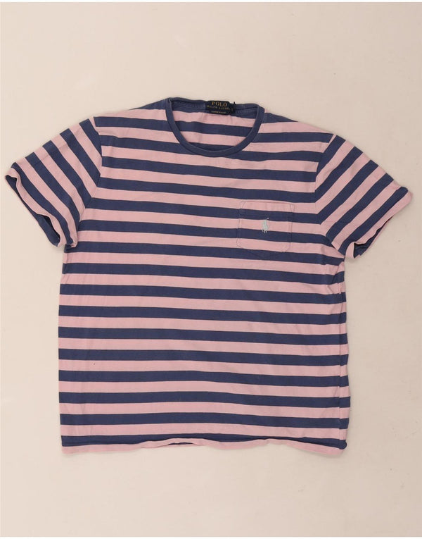 Polo Ralph Lauren Mens Custom Slim Fit T-Shirt Top Large Pink Striped