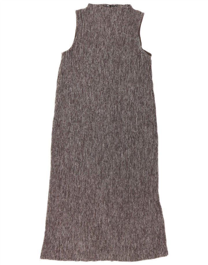 Zara Damen Ärmelloses Maxikleid UK 12 Mittelgraues Polyester