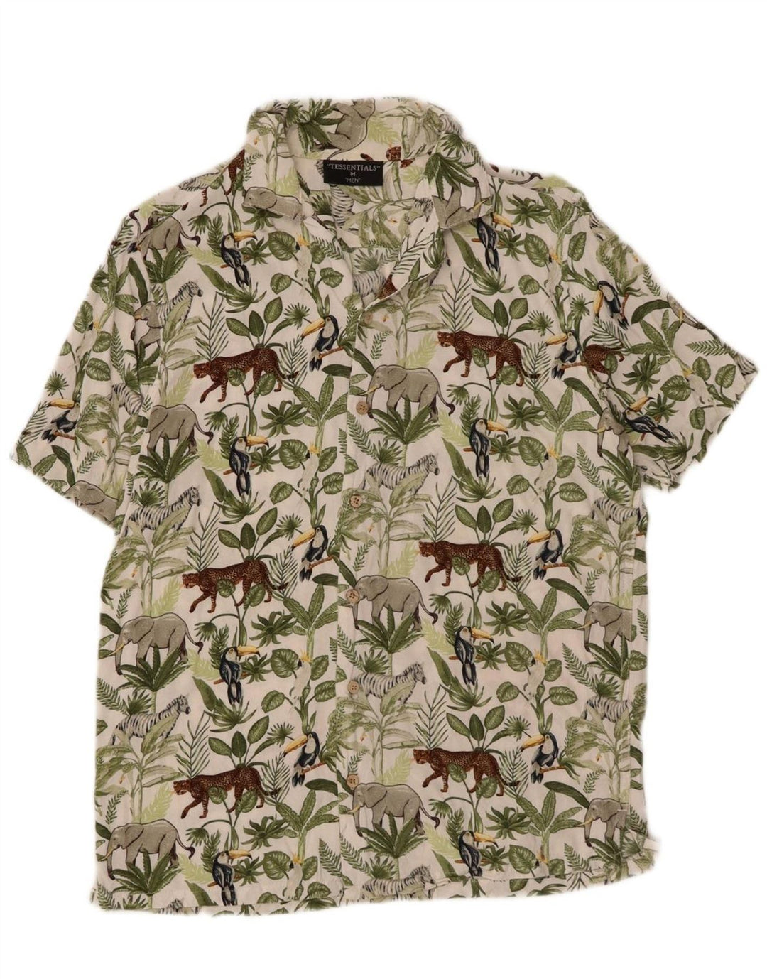 TESSENTIALS Mens Jungle Short Sleeve Shirt Medium Green Animal Print
