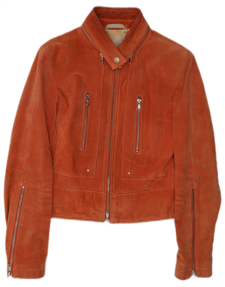 Vintage Womens Crop Suede Jacket IT 44 Medium Brown Leather