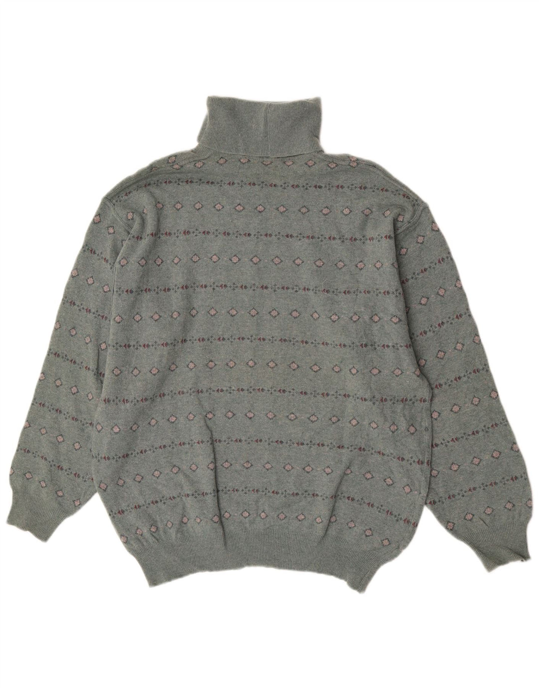 Bramante Mens Roll Neck Jumper Sweater Large Grey Geometric Virgin Wool