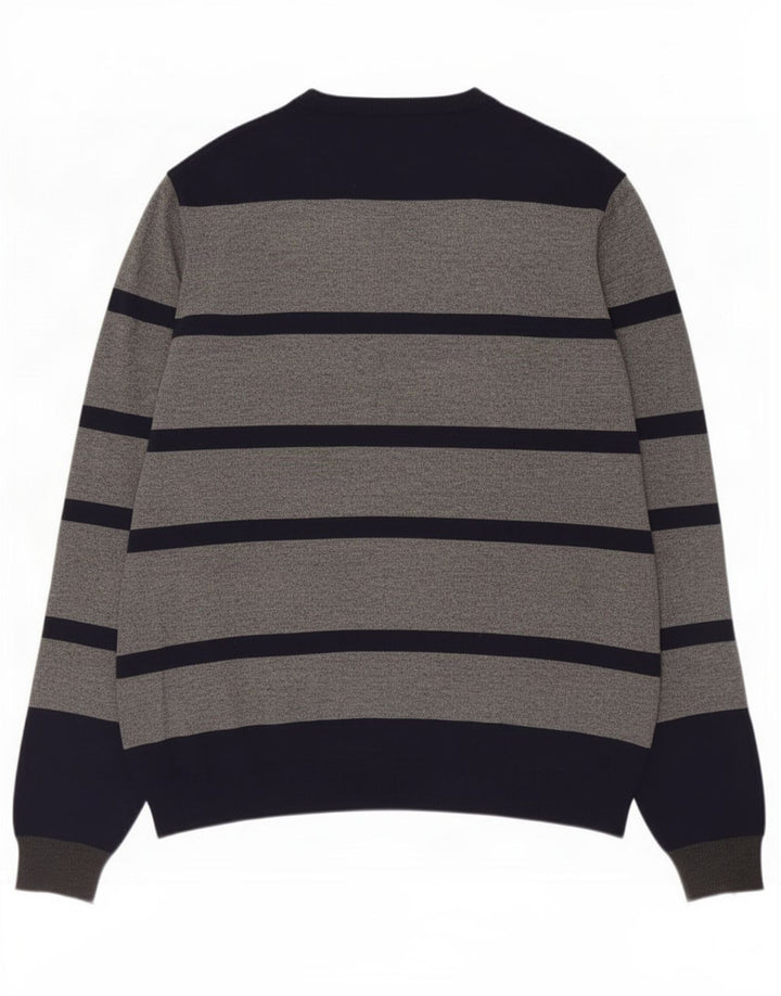 Sun68 Mens Crew Neck Jumper Sweater Large Grey Striped Wool