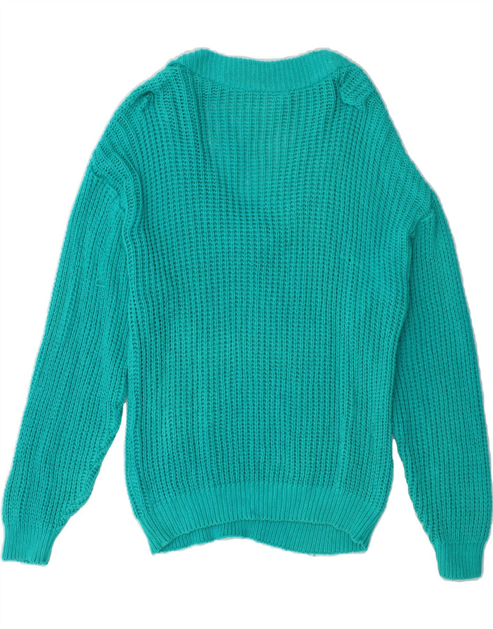 VINTAGE Womens V-Neck Jumper Sweater UK 14 Large Turquoise Vintage Vintage and Second-Hand Vintage from Messina Hembry 