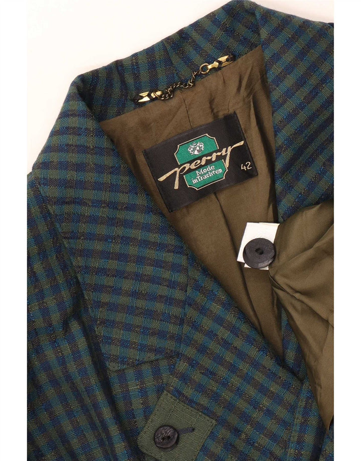 Perry Chaqueta Trachten de 2 Botones para Mujer EU 42 Large Blue Gingham Wool