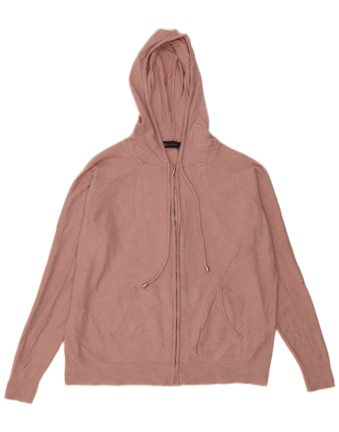 Marks & Spencer Womens Zip Hoodie Sweater UK 14 Medium Pink Viscose