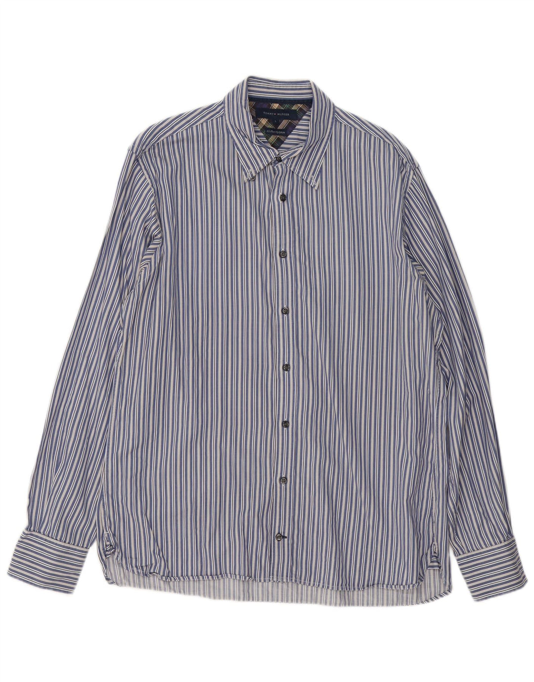 Tommy Hilfiger Mens Shirt Large Blue Striped Cotton