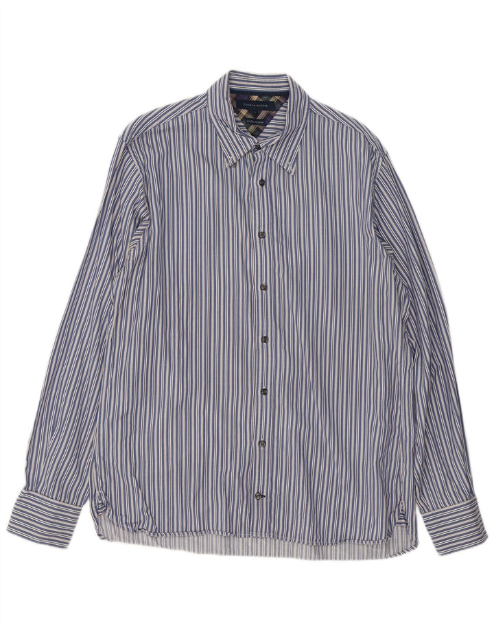 Tommy Hilfiger Mens Shirt Large Blue Striped Cotton