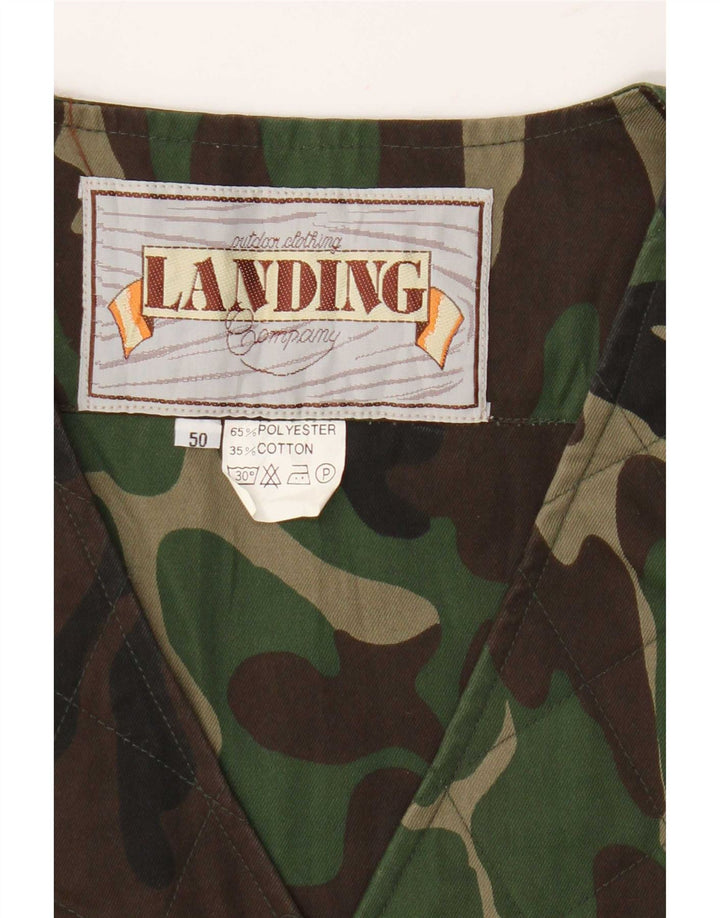 vintage Mens Utility Gilet IT 50 Grand Camouflage Vert Polyester