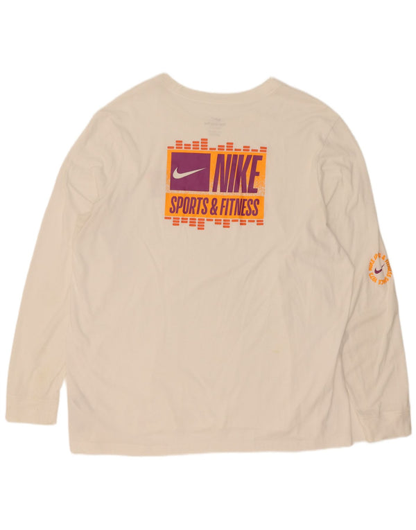 Nike Mens Dri Fit Graphic Top Long Sleeve 2XL White Cotton