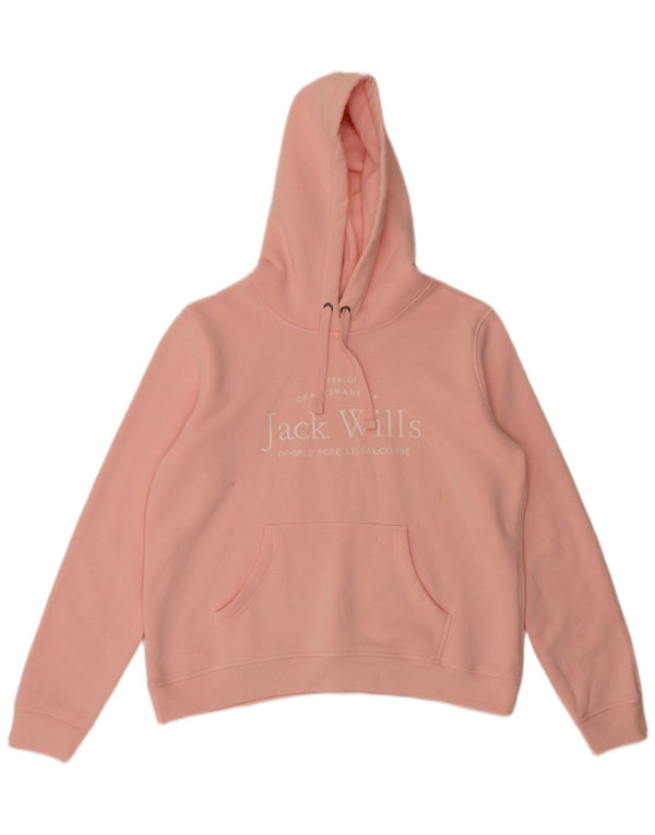 Maglione con cappuccio oversize grafico da donna Jack Wills UK 16 grande cotone rosa