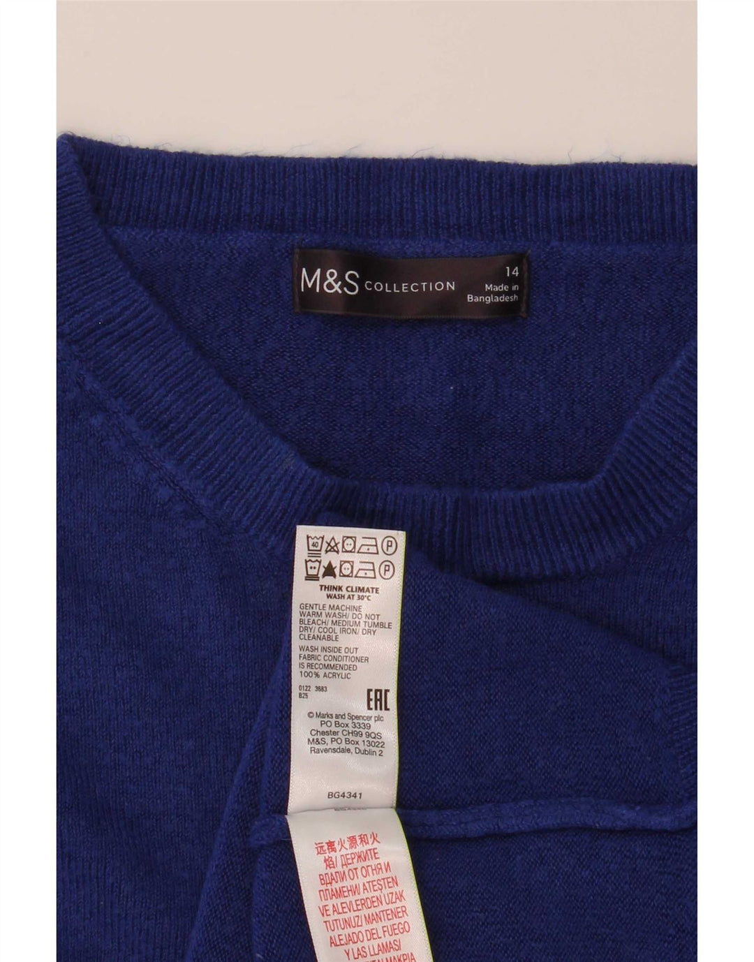 Marks & Spencer Womens Crew Neck Jumper Sweater UK 14 Medium Blue Acrylic