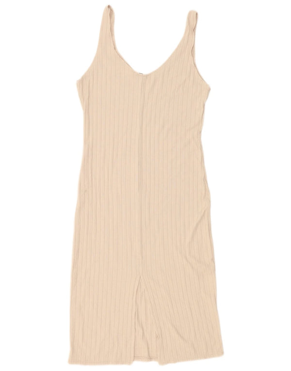 Zara Damen Slip-Kleid UK 14 Large Beige Viskose