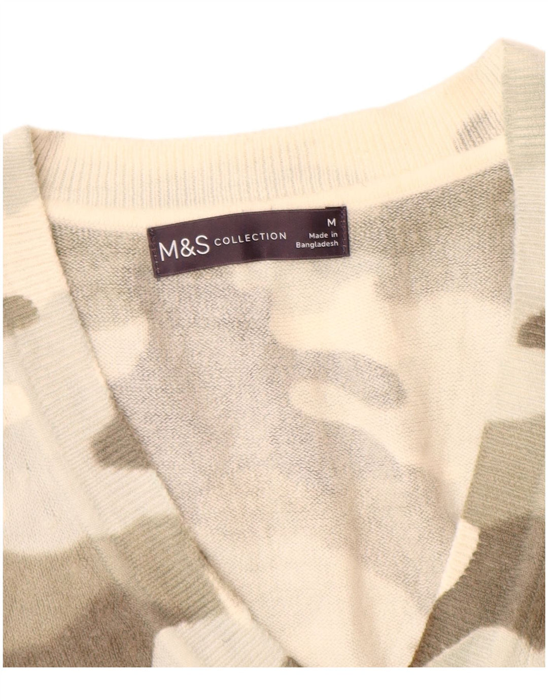 Marks & Spencer Womens V-Neck Jumper Sweater UK 14 Medium Beige Camouflage