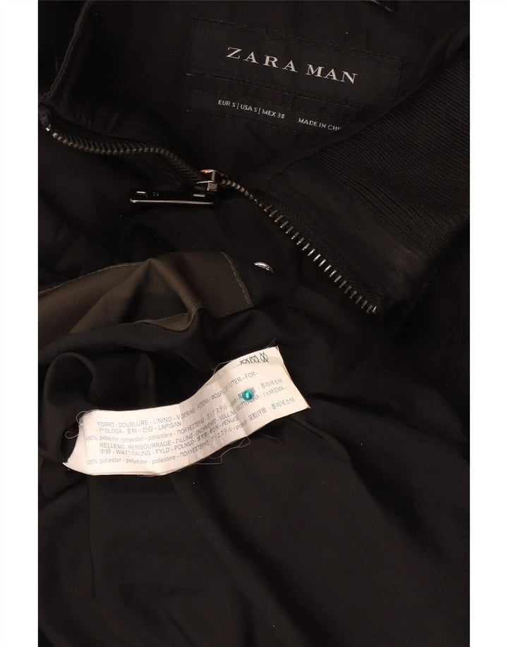 Zara Mens Hooded Padded Coat UK 36 Small Black Polyester