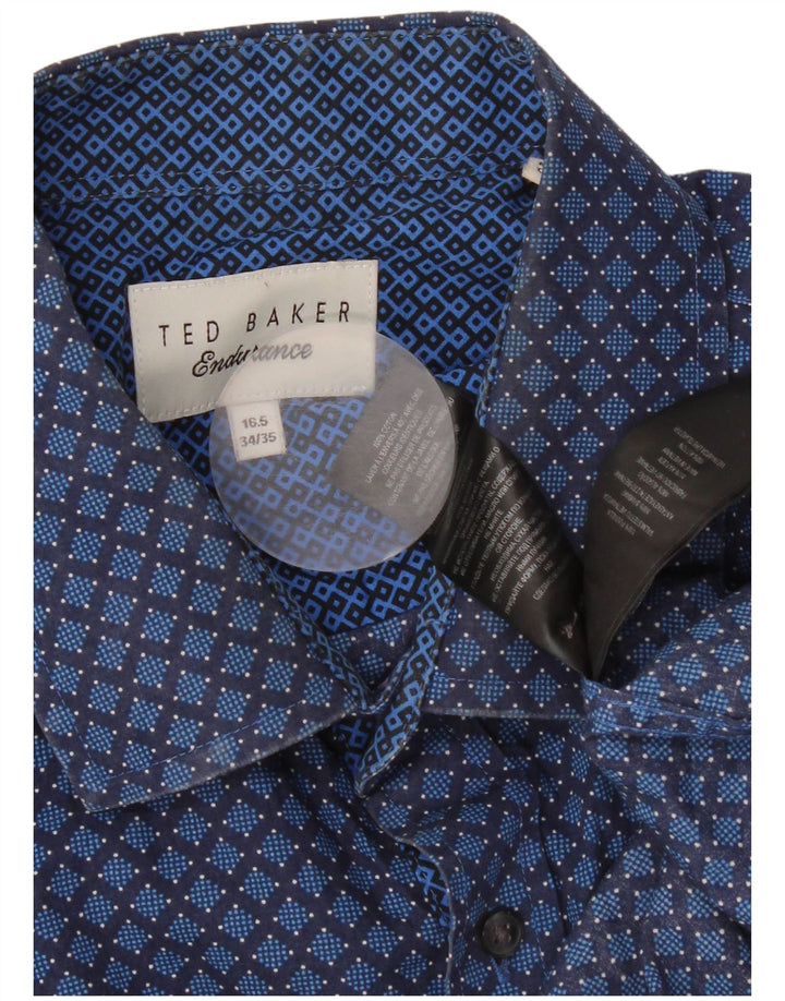 Ted Baker Mens Shirt Size 16 1/2 Large Blue Geometric Cotton