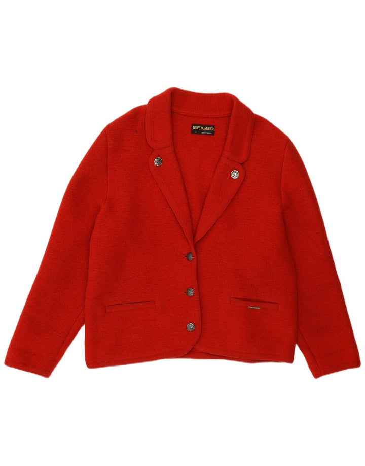 Geiger Chaqueta Blazer de 3 Botones para Mujer EU 42 Grande Lana Nueva Roja