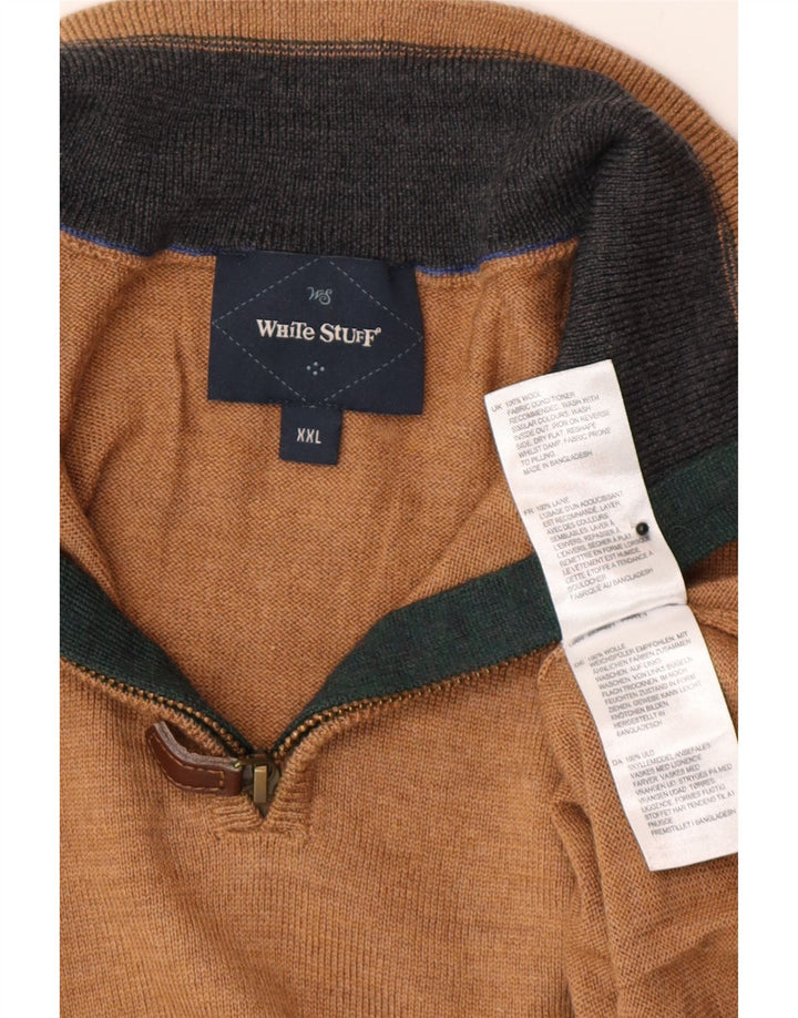 White Stuff Mens Zip Neck Jumper Sweater 2XL Brown Wool