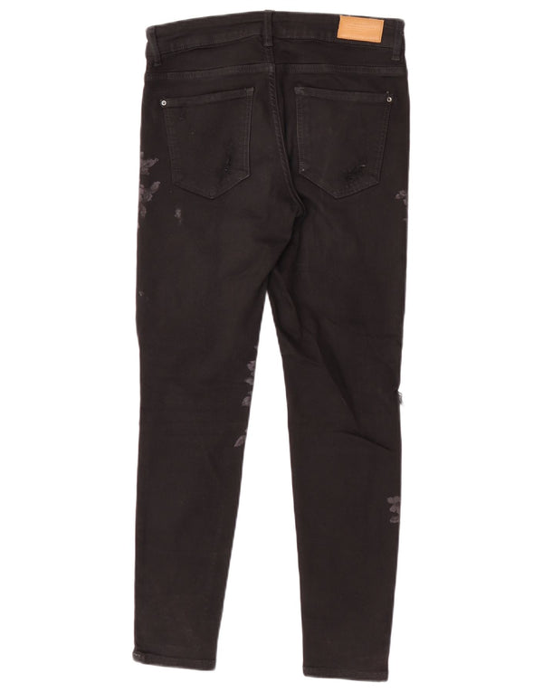 Zara Womens Graphic Distressed Skinny Jeans EU 36 XS W26 L26 Schwarz geblümt
