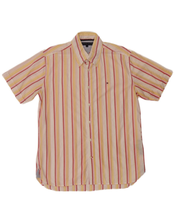 Tommy Hilfiger Mens Short Sleeve Shirt Medium Yellow Striped Cotton