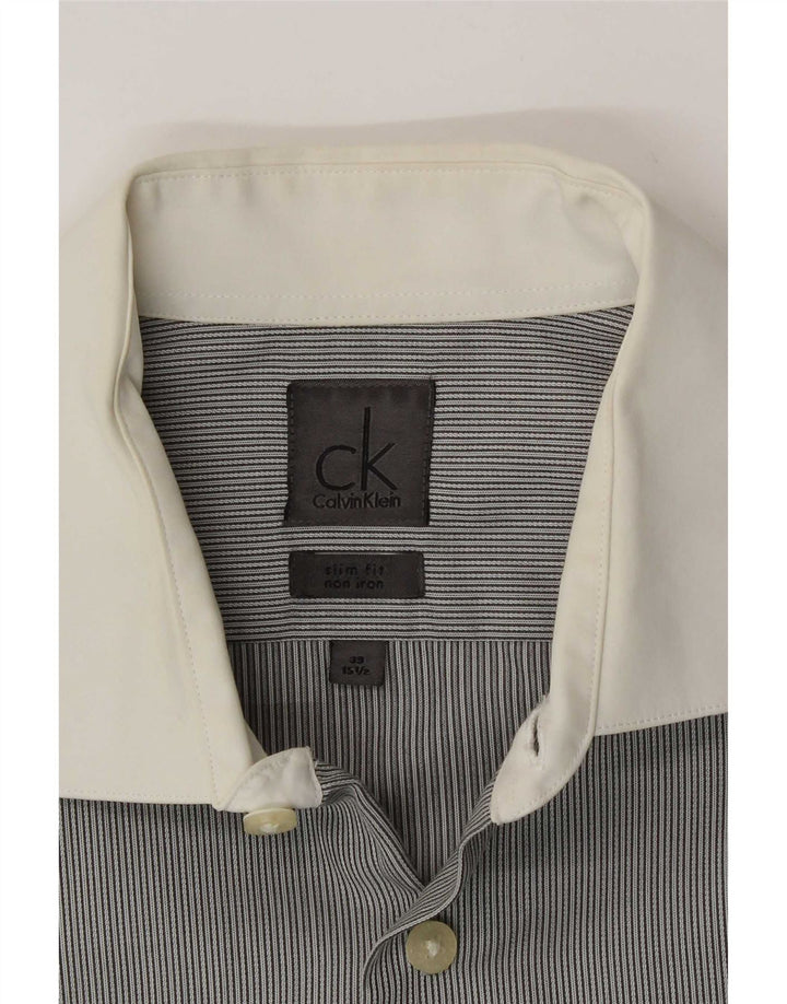 Calvin Klein Mens Formal Shirt Size 39 15 1/2 Medium Grey Pinstripe