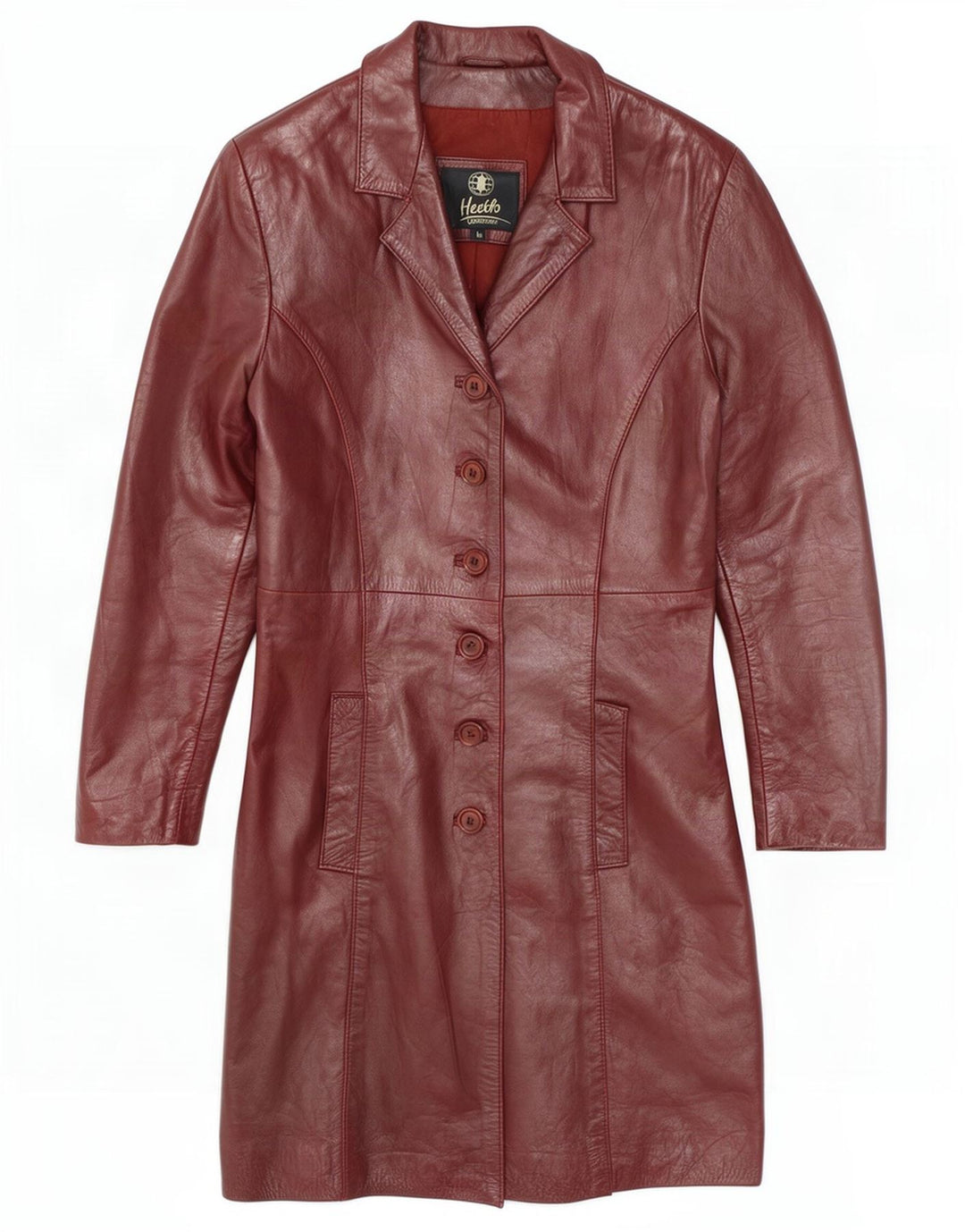 Heeli læderfrakke til kvinder UK 12 Medium Burgundy