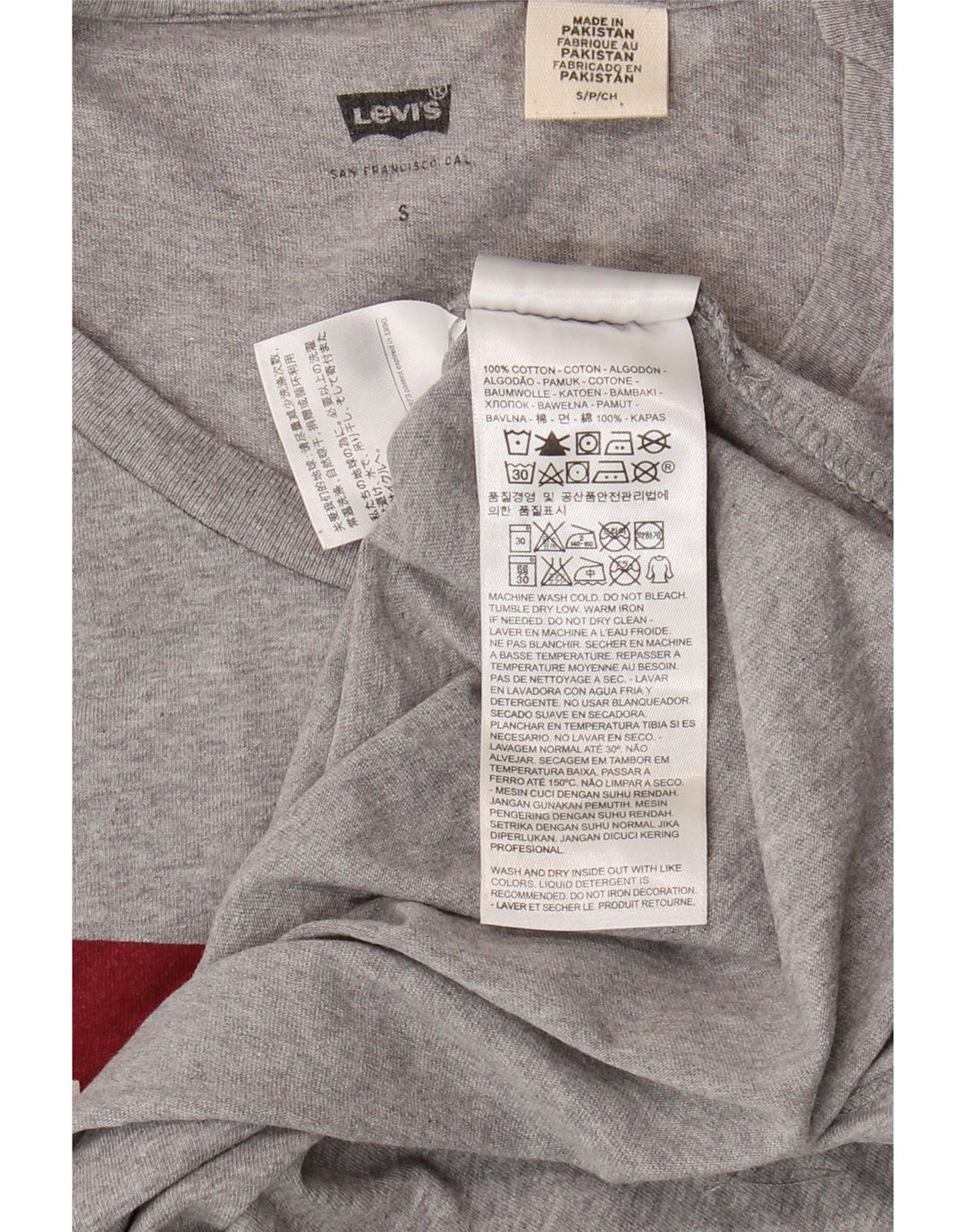 LEVI'S Mens Graphic T-Shirt Top Small Grey Cotton Vintage Levi's and Second-Hand Levi's from Messina Hembry 