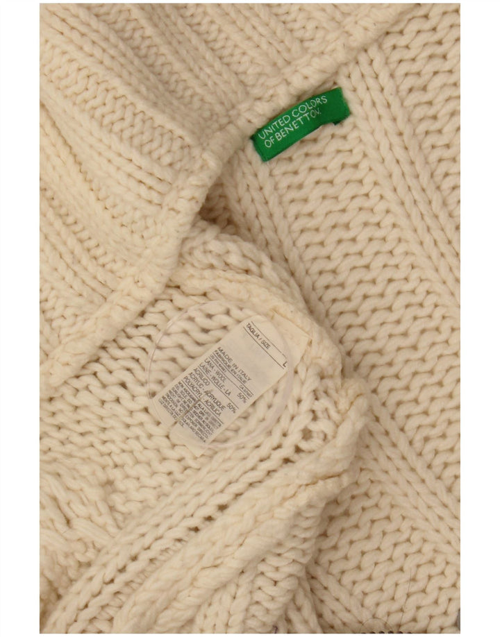 Benetton Dame Cardigan Sweater UK 14 Large Off White Uld