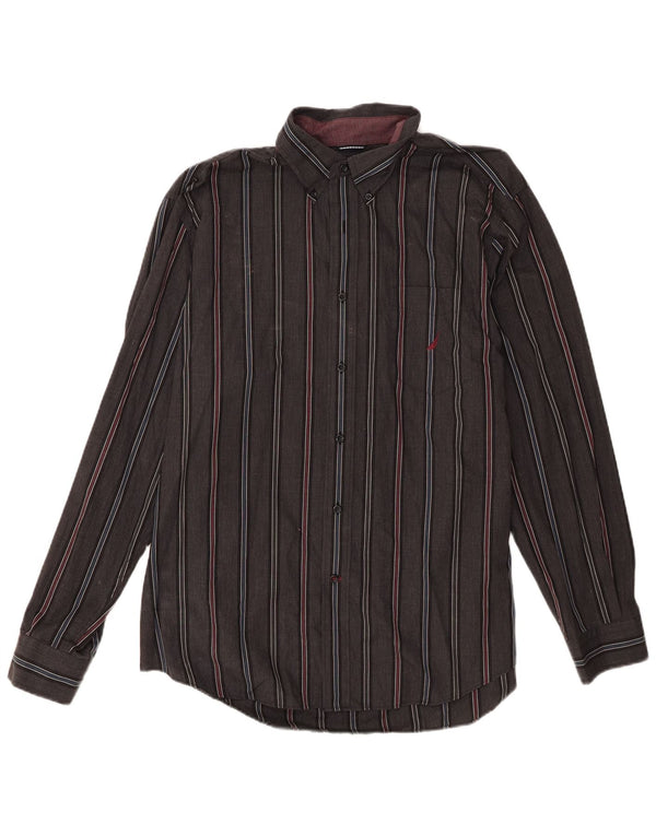 Camicia da uomo Nautica XL in cotone a righe grigie