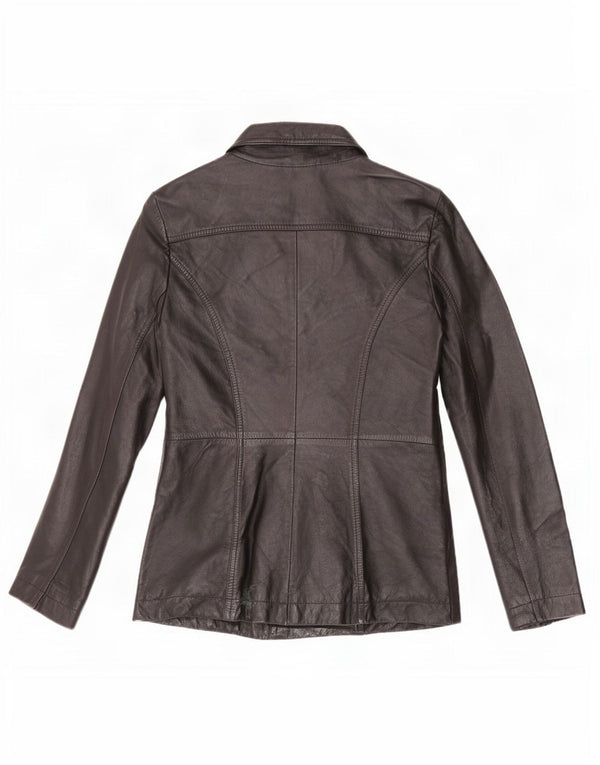 Jaqueta blazer feminina vintage de couro com 3 botões Reino Unido 12 médio preto