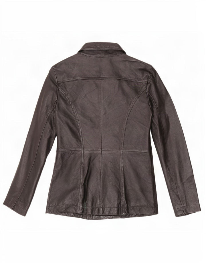Jaqueta blazer feminina vintage de couro com 3 botões Reino Unido 12 médio preto